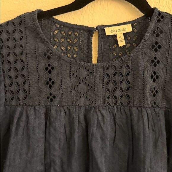 Ella Moss Blue Puff Sleeve Blouse with Bib Collar - Picture 2 of 8